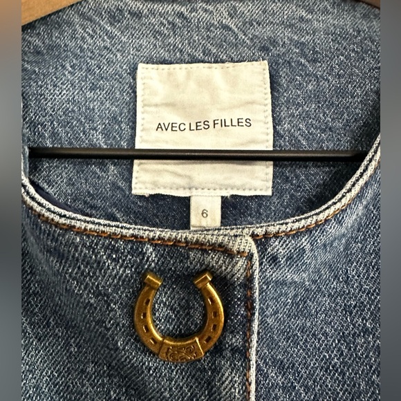 Avec Les Filles Horseshoe Western Denim Mini Dress Size 6 - Picture 3 of 6